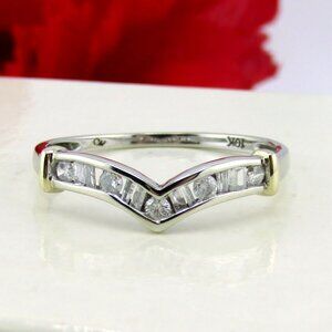 Natural Round & Baguette Diamond Wedding Band 10k White Gold Sz 8 Genuine Real